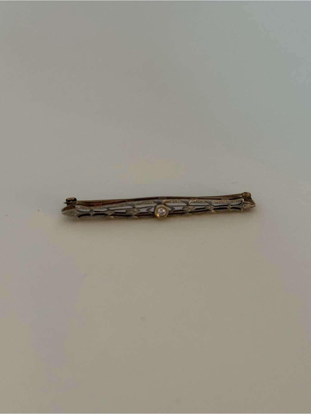 Silver-Tone Vintage Bar Brooch with Center Stone